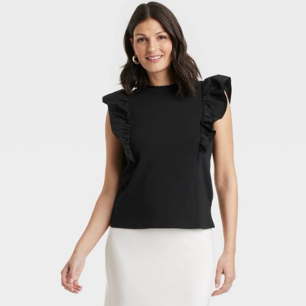 Black Ruffle Sleeve Top